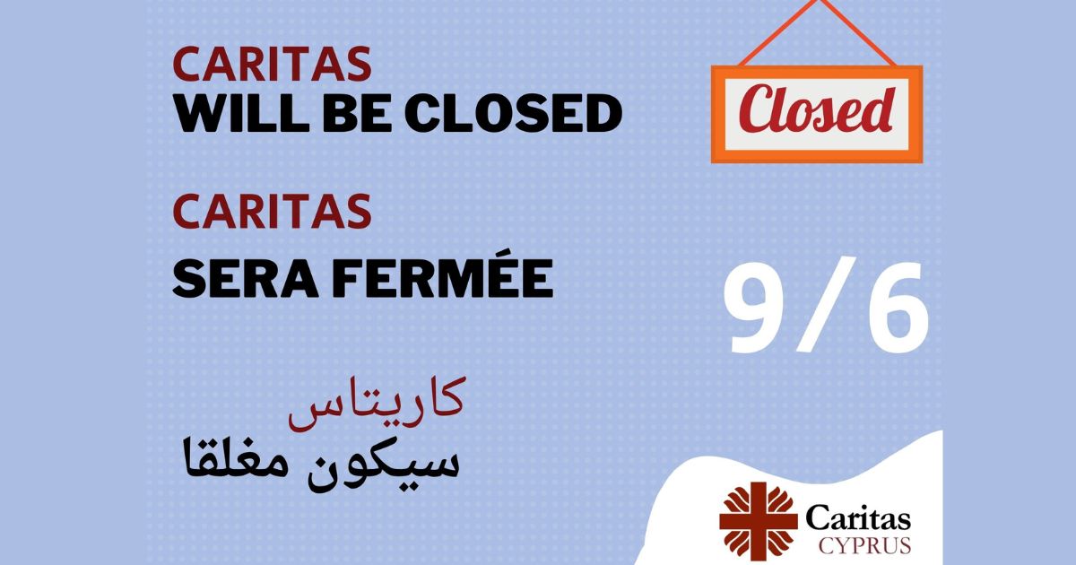June 9 – Caritas Cyprus Closed for Pentecost Monday