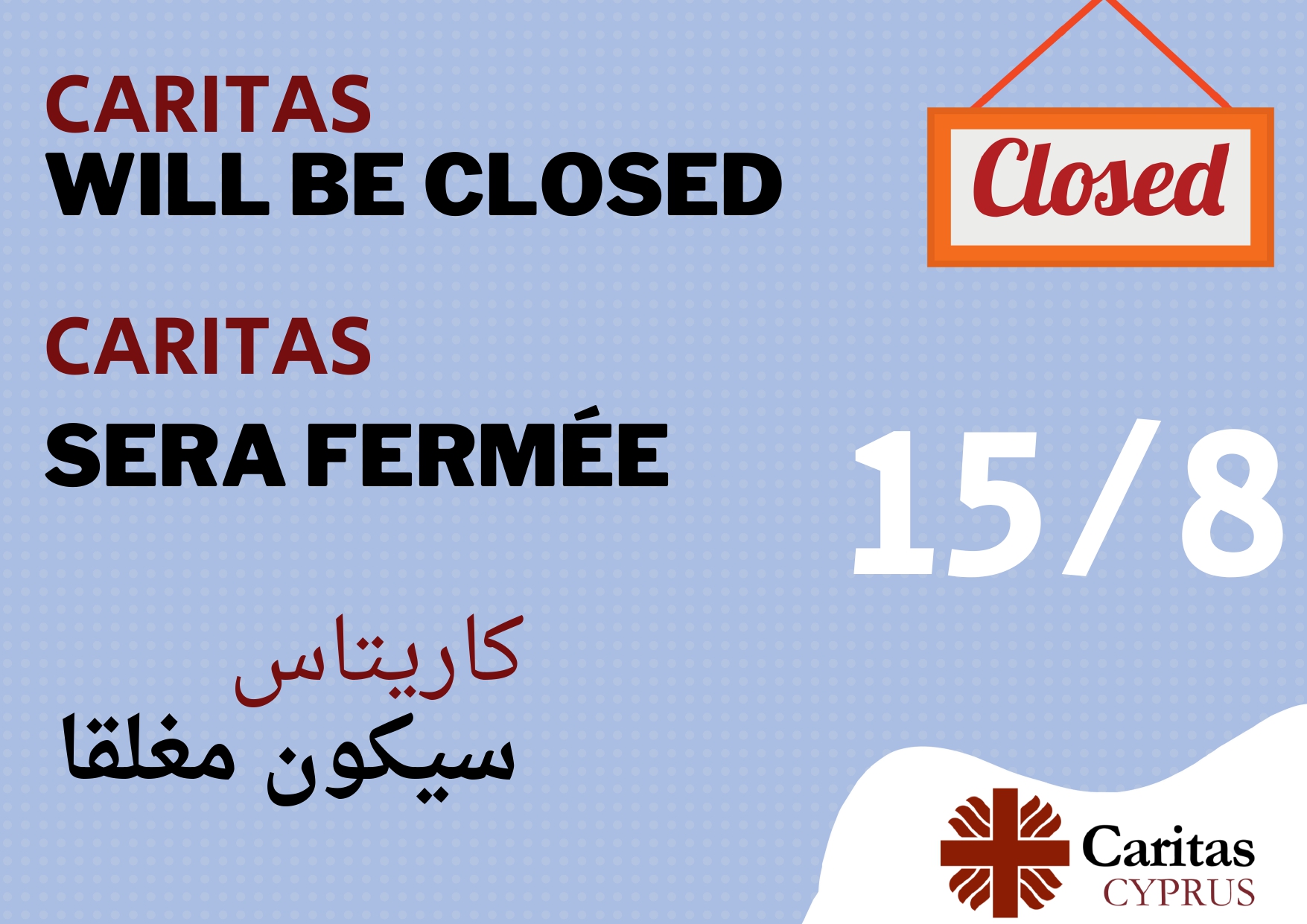 August 15 – Caritas Cyprus Closed