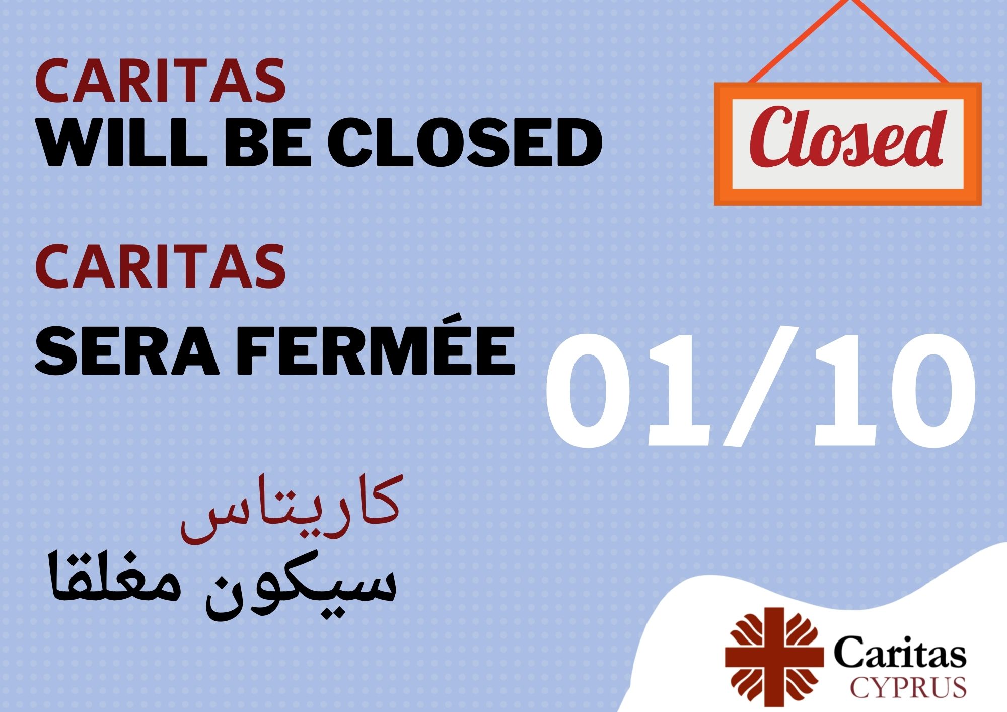October 1 – Caritas Cyprus Closed