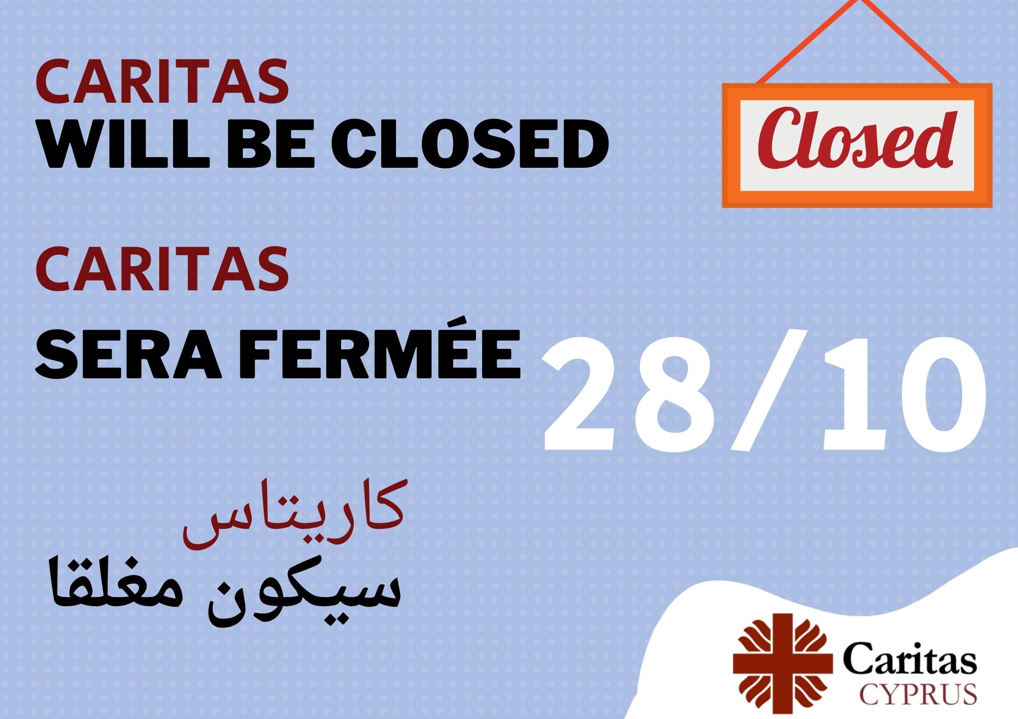 October 28 – Caritas is Closed