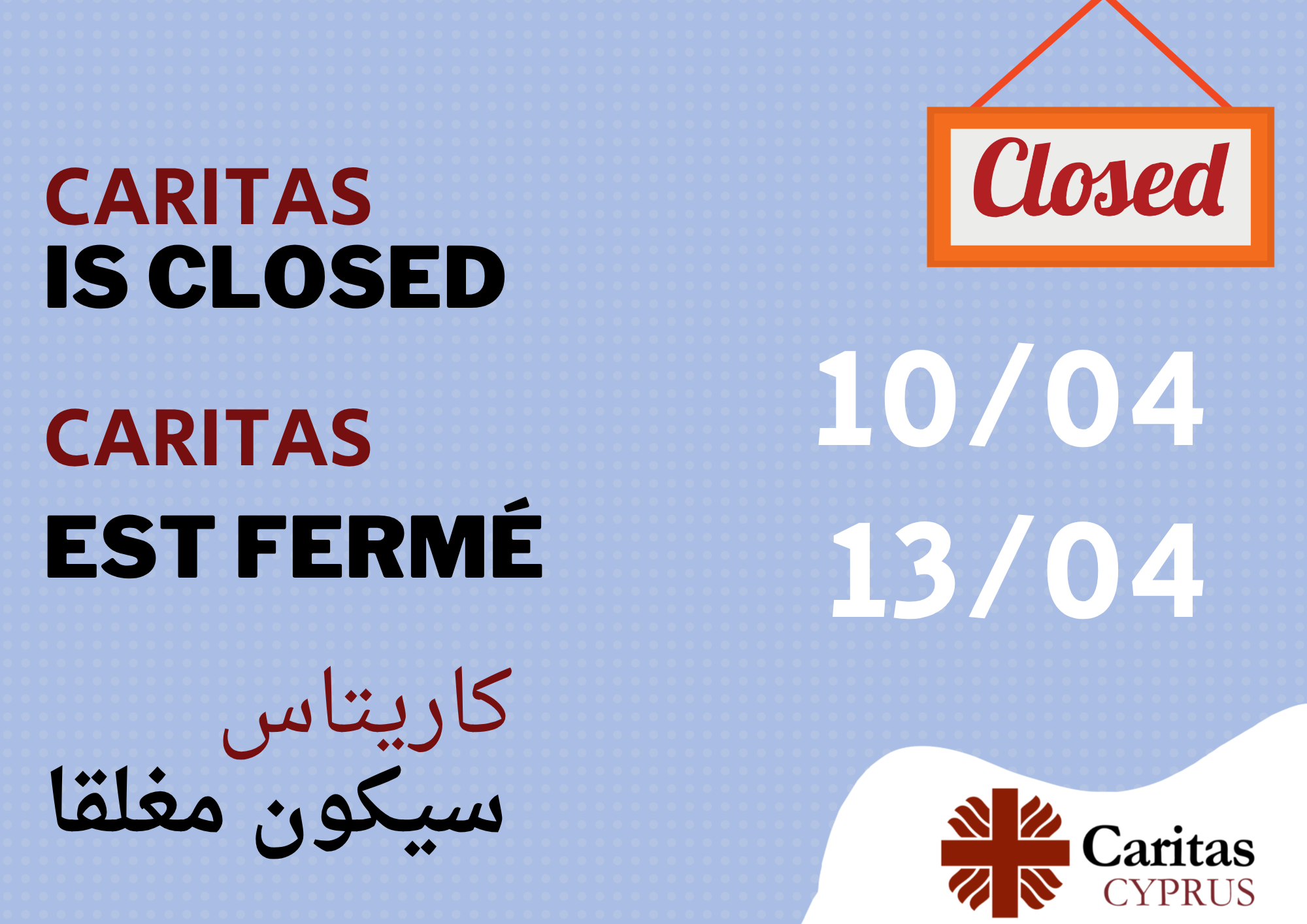 Caritas Cyprus Closed on Orthodox Christian Easter – April 10 and 13, 2026