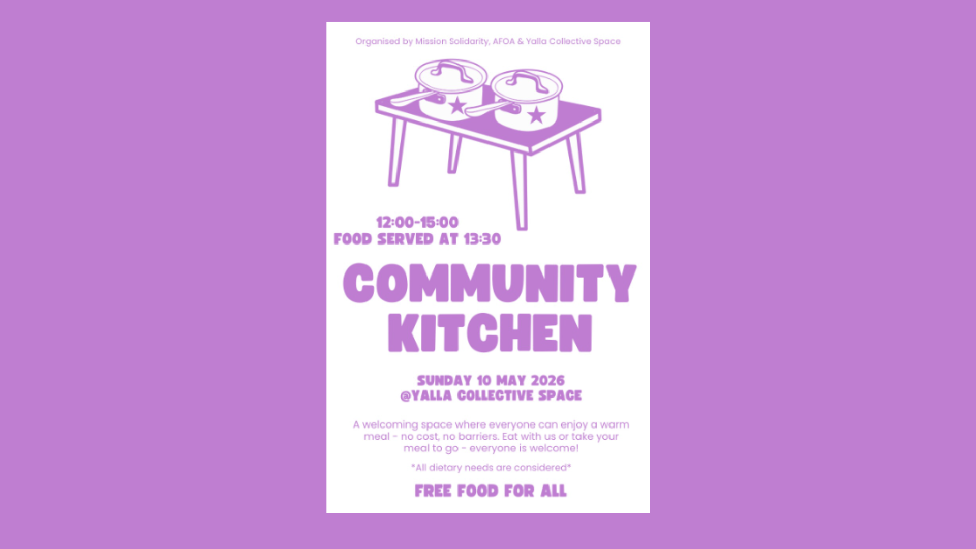 Sunday May 10 – Community Kitchen