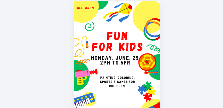 Monday 29 – Fun Afternoon For Kids : Sports, Crafts and Board Games