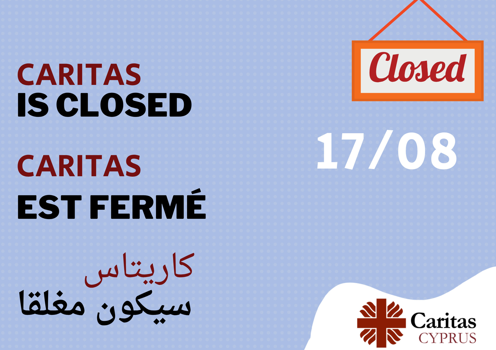 August 17 – Caritas Cyprus is Closed